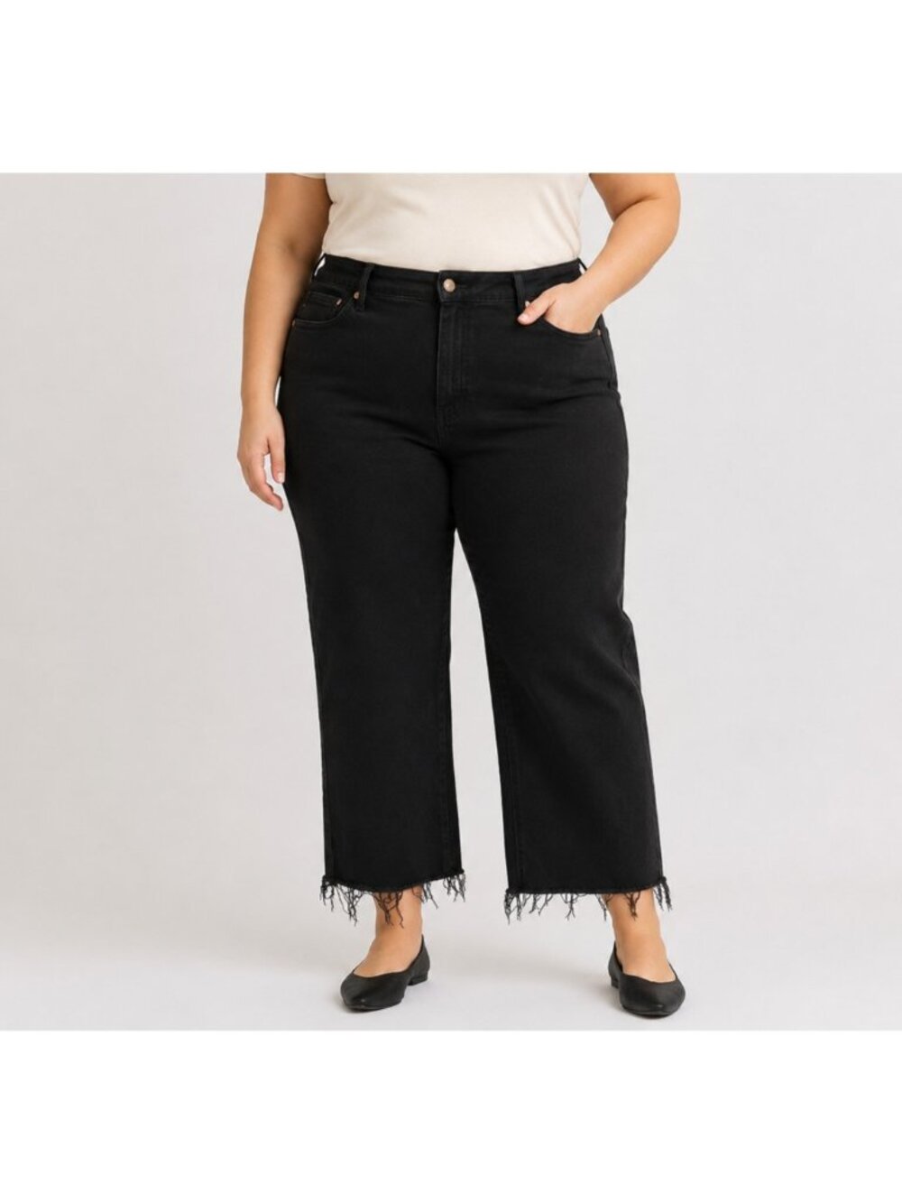 Judy Blue Jeans Womens 16W Black Straight Leg Crop Raw Hem Stretch Hi Rise Plus
